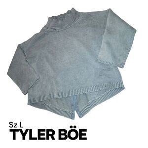 TYLER BOE Sz L Gray Blue Back Zipper Hem Detail Lagenlook Knit Pullover Sweater